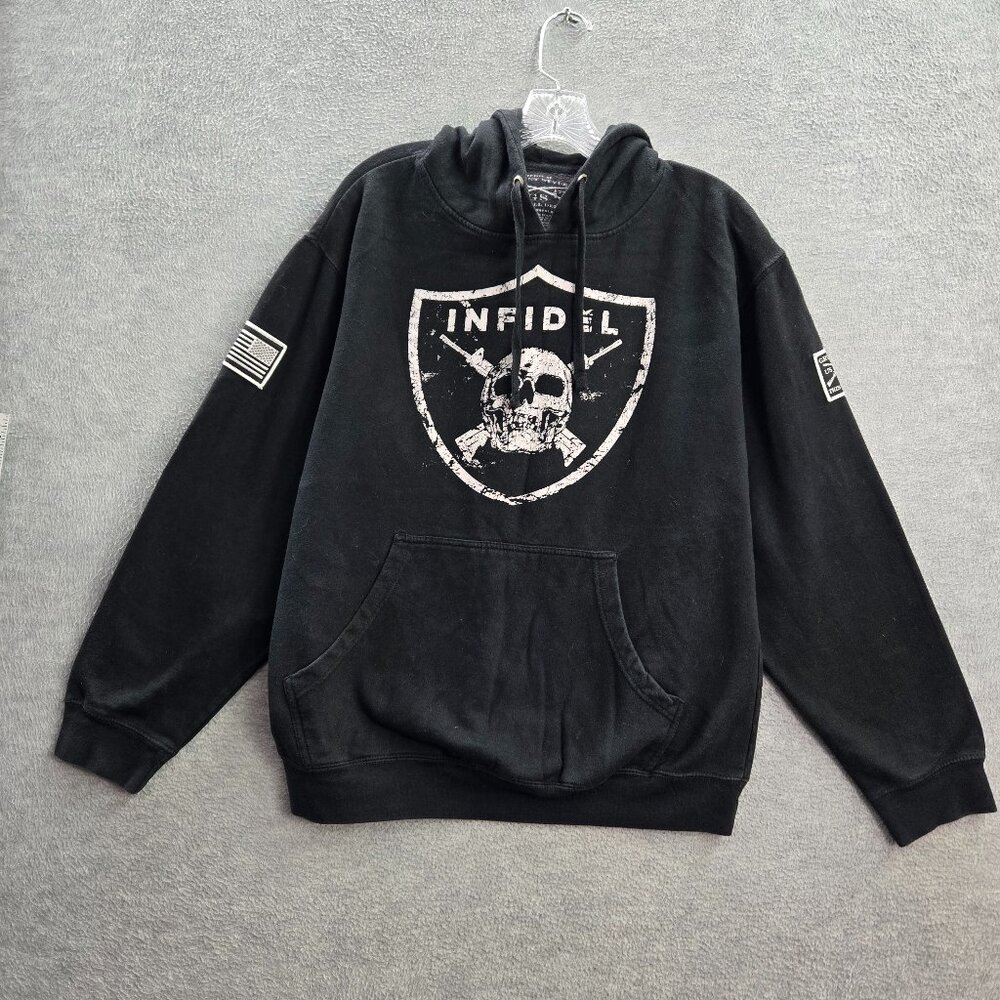 Grunt Style Men Sweatshirt Medium Black Hoodie Infidel USA American Flag‎ Logo